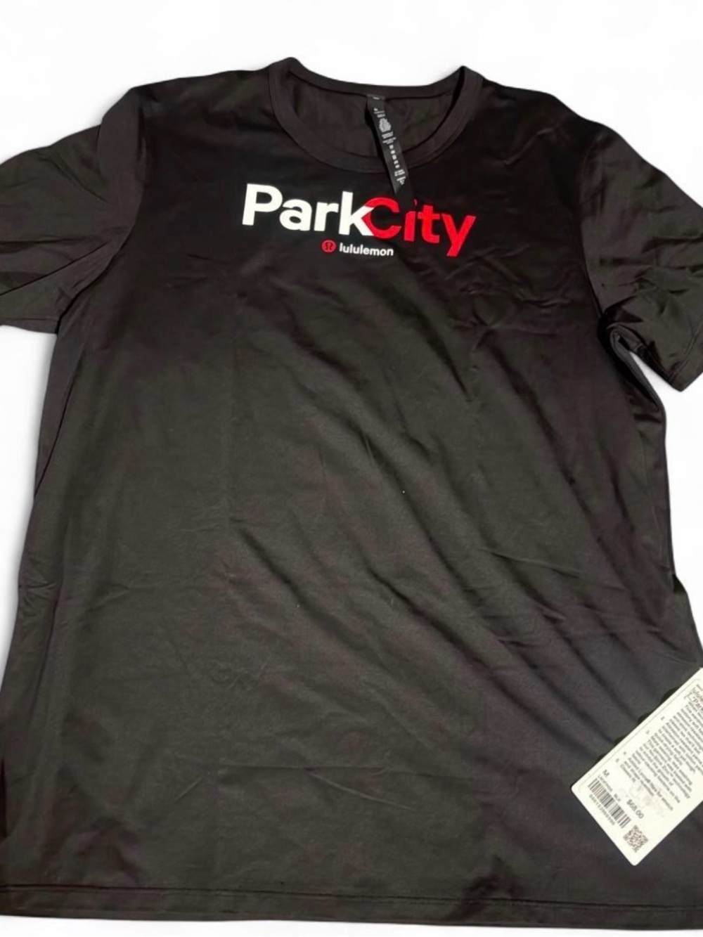 NWT Lululemon Men's Black Tee with White & Red ParkCity Logo Size M